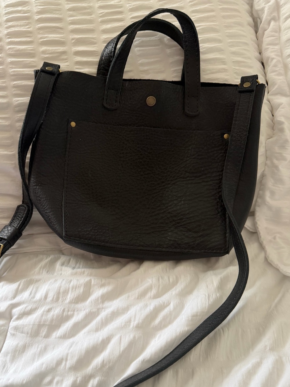 Portland Leather Goods Mini Crossbody Tote in Pebbled Black